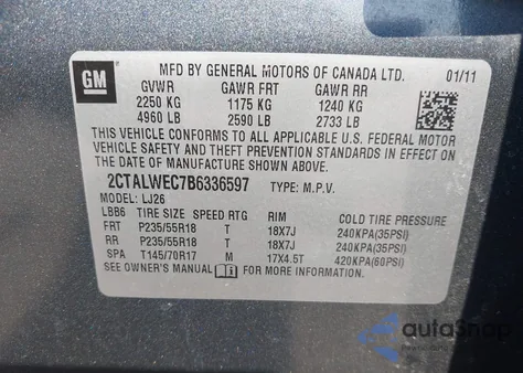2011 GMC Terrain Slt из США, поврежденный, VIN 2CTALWEC7B6336597